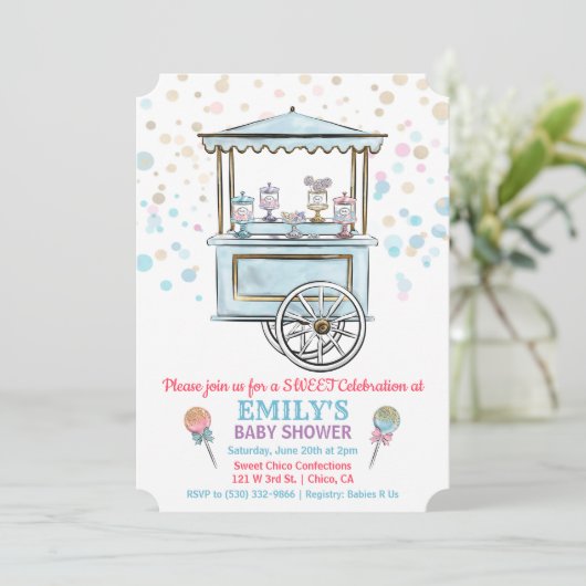 Sweet Snoep Shop Baby shower Uitnodiging (Staand voorkant)