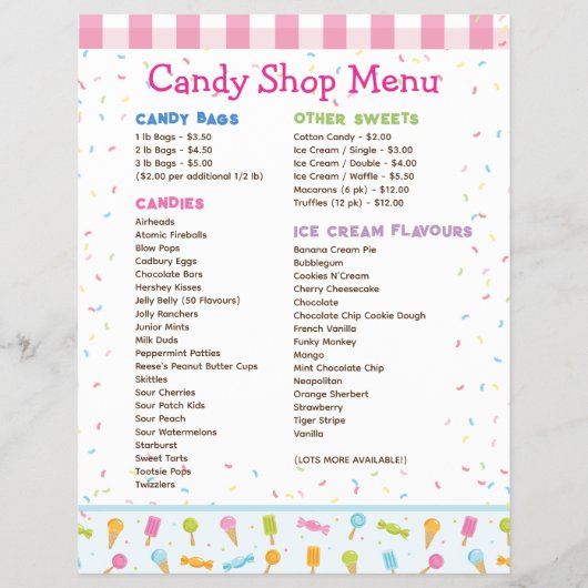 Sweet Snoep Shop en Ice Cream Menu Flyer (Achterkant)