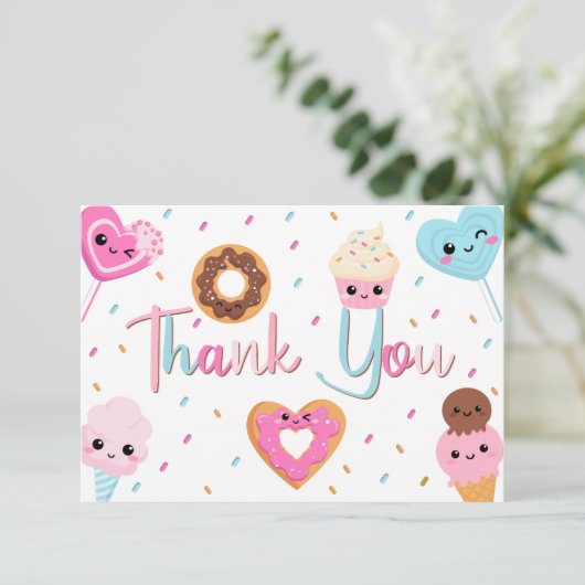 Sweet Snoep Sprinkles Donut Baby shower Dank u Bedankkaart (Staand voorkant)