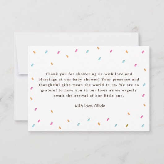 Sweet Snoep Sprinkles Donut Baby shower Dank u Bedankkaart (Achterkant)