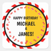 Sweet Snoep thema dubbel verjaardagsfeest Vierkante Sticker (Voorkant)