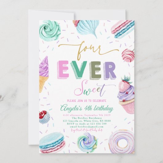 Sweet Snoep Viering 4e Verjaardag Kaart (Voorkant)