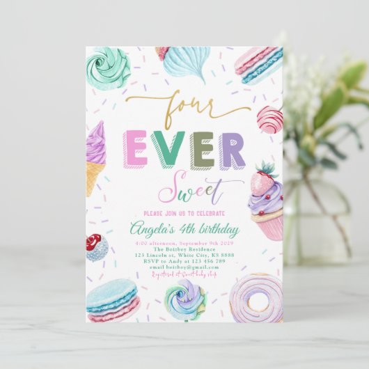 Sweet Snoep Viering 4e Verjaardag Kaart (Staand voorkant)