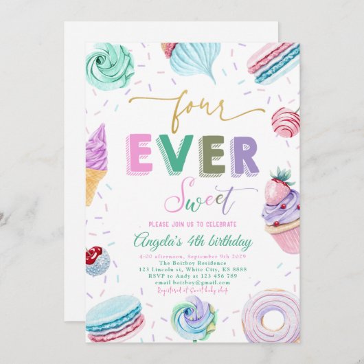 Sweet Snoep Viering 4e Verjaardag Kaart (Voorkant / Achterkant)