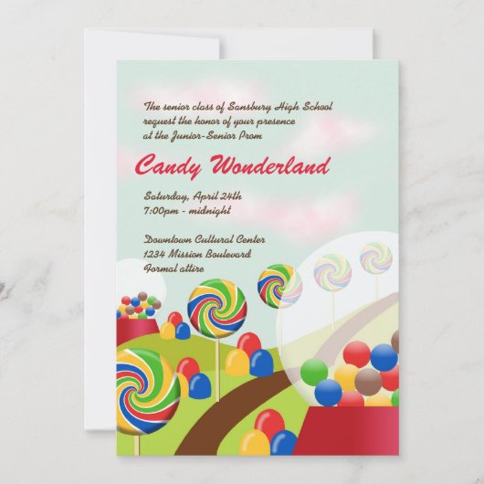 Sweet snoep wonderland junior senior prom formal kaart (Voorkant)