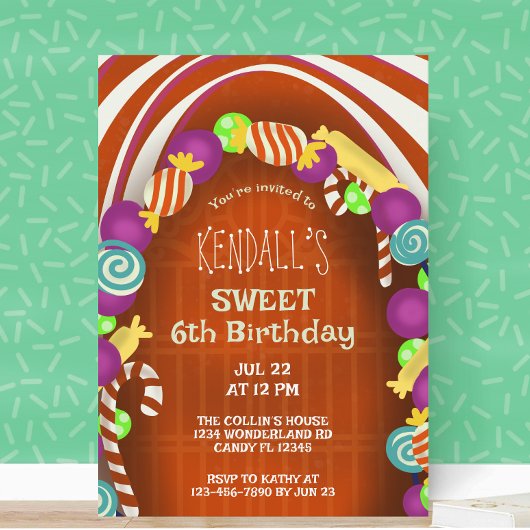 Sweet Snoep Wonderland zesde verjaardag Kaart