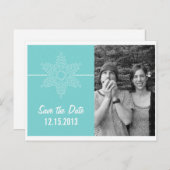 Sweet Snowflake Save the Date Briefkaart, Aqua Aankondigingskaart (Voorkant / Achterkant)