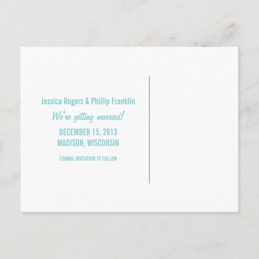 Sweet Snowflake Save the Date Briefkaart, Aqua Aankondigingskaart (Achterkant)