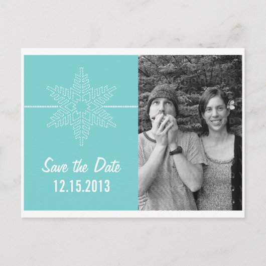 Sweet Snowflake Save the Date Briefkaart, Aqua Aankondigingskaart (Voorkant)