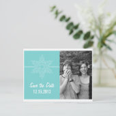 Sweet Snowflake Save the Date Briefkaart, Aqua Aankondigingskaart (Staand voorkant)