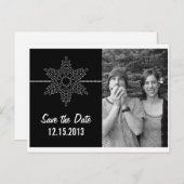 Sweet Snowflake Save the Date Briefkaart, Black Aankondigingskaart (Voorkant / Achterkant)