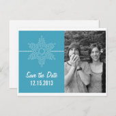 Sweet Snowflake Save the Date Briefkaart, Blue Aankondigingskaart (Voorkant / Achterkant)