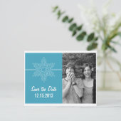 Sweet Snowflake Save the Date Briefkaart, Blue Aankondigingskaart (Staand voorkant)