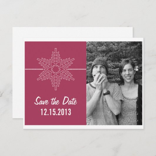 Sweet Snowflake Save the Date Briefkaart, Fuchsia Aankondigingskaart (Voorkant / Achterkant)