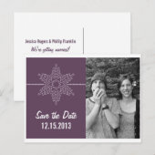Sweet Snowflake Save the Date Briefkaart, Paars Aankondigingskaart (Voorkant / Achterkant)