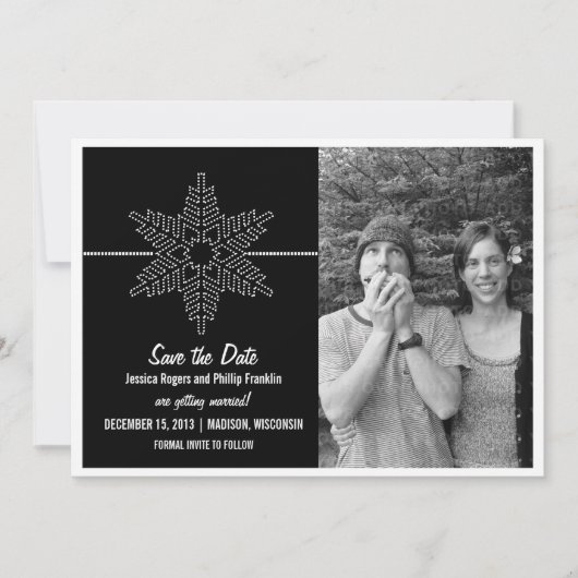 Sweet Snowflake Save the Date Invite, Black Kaart (Voorkant)