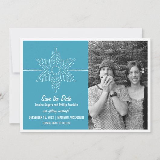 Sweet Snowflake Save the Date Invite, Blue Kaart (Voorkant)