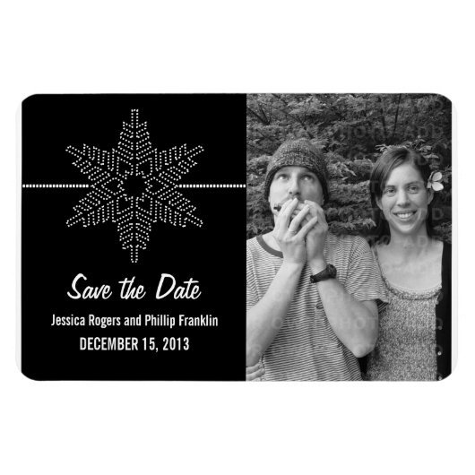 Sweet Snowflake Save the Date Magnet, Black Magneet (Horizontaal)