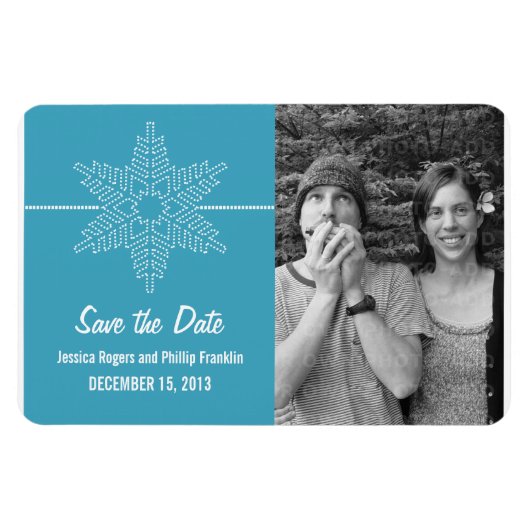 Sweet Snowflake Save the Date Magnet, Blue Magneet (Horizontaal)