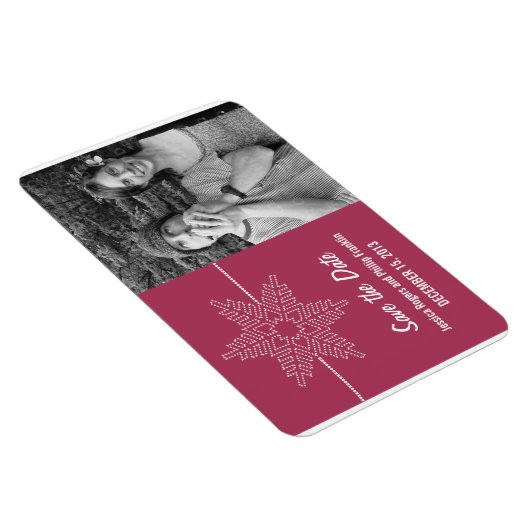 Sweet Snowflake Save the Date Magnet, Fuchsia Magneet (Rechterzijde)