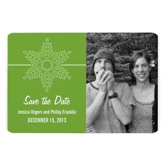 Sweet Snowflake Save the Date Magnet, Green Magneet (Horizontaal)