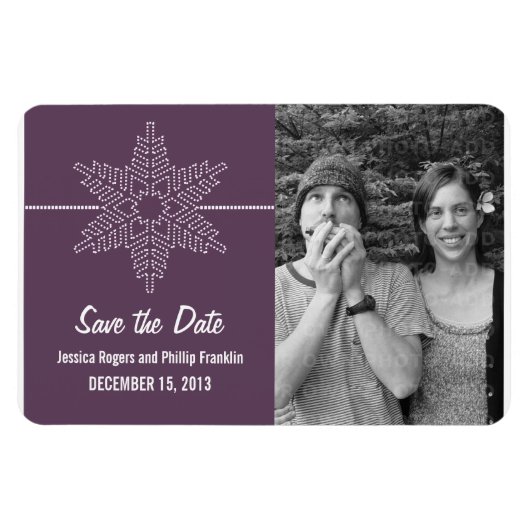 Sweet Snowflake Save the Date Magnet, Paars Magneet (Horizontaal)