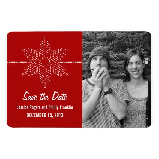 Sweet Snowflake Save the Date Magnet, Red Magneet (Horizontaal)