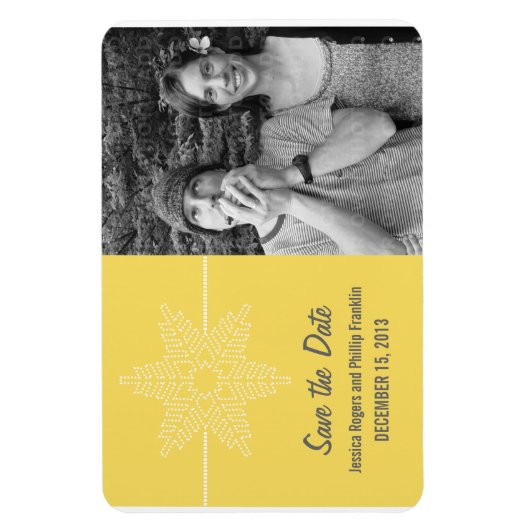 Sweet Snowflake Save the Date Magnet, Yellow Magneet (Verticaal)