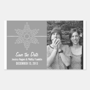 Sweet Snowflake Save the Date Sticker, Grey Rechthoekige Sticker