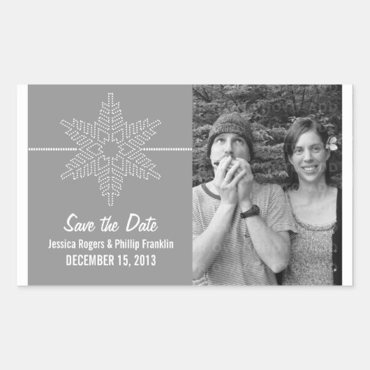 Sweet Snowflake Save the Date Sticker, Grey Rechthoekige Sticker (Voorkant)