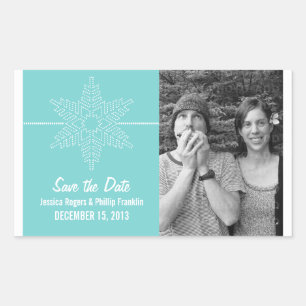Sweet Snowflake Save the Date Stickers, Aqua Rechthoekige Sticker