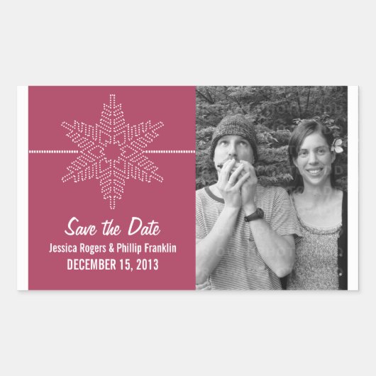 Sweet Snowflake Save the Date Stickers, Fuchsia Rechthoekige Sticker (Voorkant)