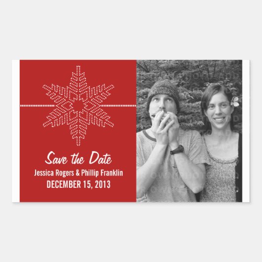 Sweet Snowflake Save the Date Stickers, Red Rechthoekige Sticker (Voorkant)