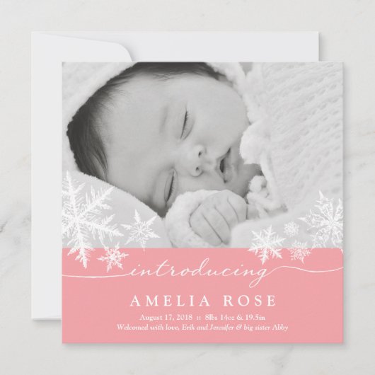 Sweet Snowflakes Pink | aankondiging van baby (Voorkant)