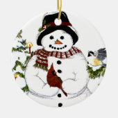 Sweet snowlady en kardinaal, chickadee ornament. keramisch ornament (Voorkant)