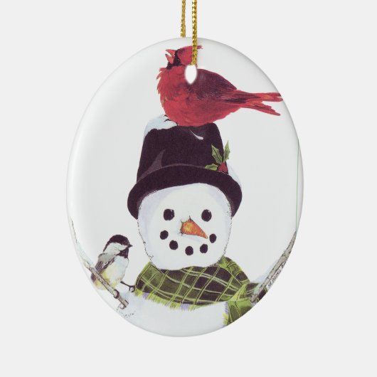 Sweet snowman en kardinaal siermiddel. keramisch ornament (Rechts)