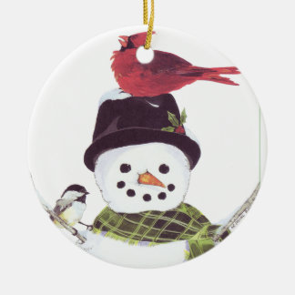 Sweet snowman en kardinaal siermiddel. keramisch ornament