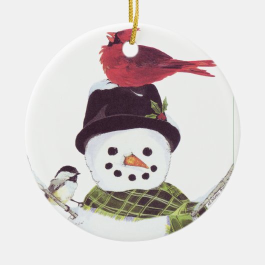 Sweet snowman en kardinaal siermiddel. keramisch ornament (Voorkant)