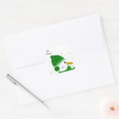 Sweet Snowman in een Groen Pet en Scarf Vierkante Sticker (Envelop)