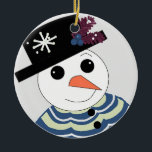 Sweet Snowman Keramisch Ornament<br><div class="desc">Een snowman met een zwart pet met een mooie uitdrukking op zijn gezicht. Snel vakantiemodel.</div>