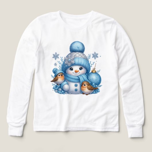 Sweet Snowman & Little Birds Holiday Shirt (Voorkant)