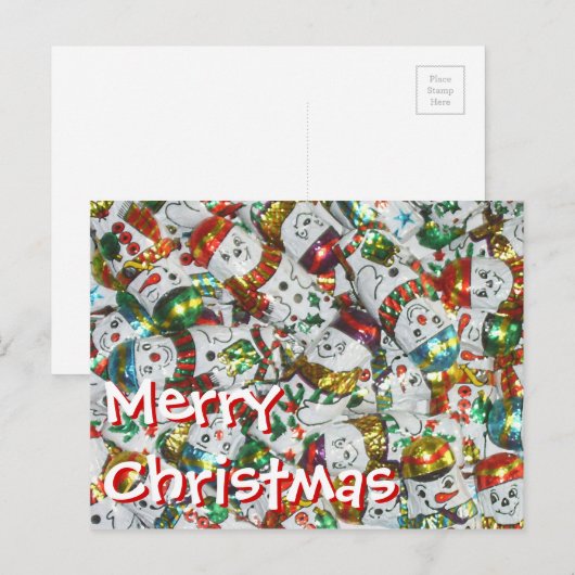 Sweet Snowmen Merry Kerstmis briefkaart horizontaa (Voorkant / Achterkant)
