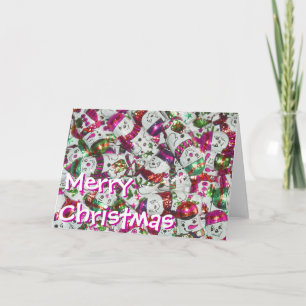 Sweet Snowmen Roze kerstkaart voorzijde Feestdagen Kaart