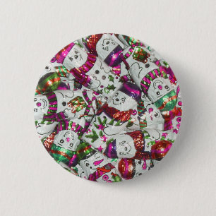 Sweet Snowmen Roze knop Ronde Button 5,7 Cm