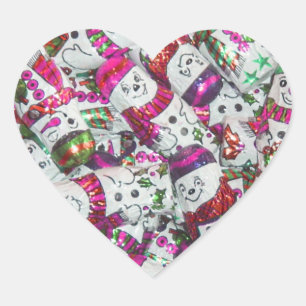 Sweet Snowmen Roze sticker hart