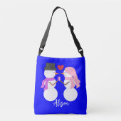 Sweet Snowpeople in Love: Blue Crossbody Tas (Achterkant)
