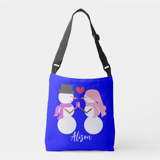 Sweet Snowpeople in Love: Blue Crossbody Tas (Voorkant)