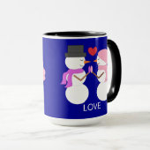 Sweet Snowpeople in Love: Dark Blue Mok (Voorkant rechts)