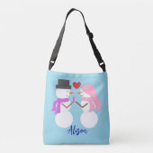 Sweet Snowpeople in Love:  Light Blue Crossbody Tas (Achterkant)