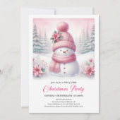 Sweet Snowy Forest Pink Snowman Editable Christmas Kaart (Voorkant)